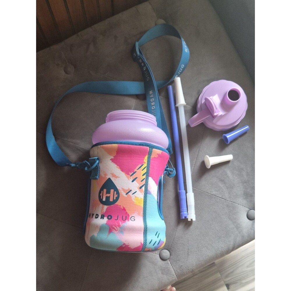 HydroJug Pink Lavender Blue Insulated Water Bottle Carrier with Straws and Lid